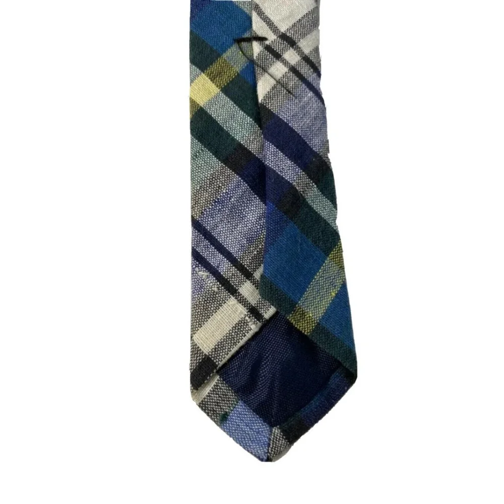 Rooster‎ Mens Neck Tie Blue White Plaid Adjustable Cotton